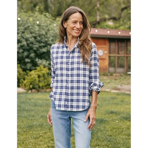 Frank & Eileen Barry Black‎ White Flannel Plaid Tailored Button Up Shirt - Picture 1 of 7